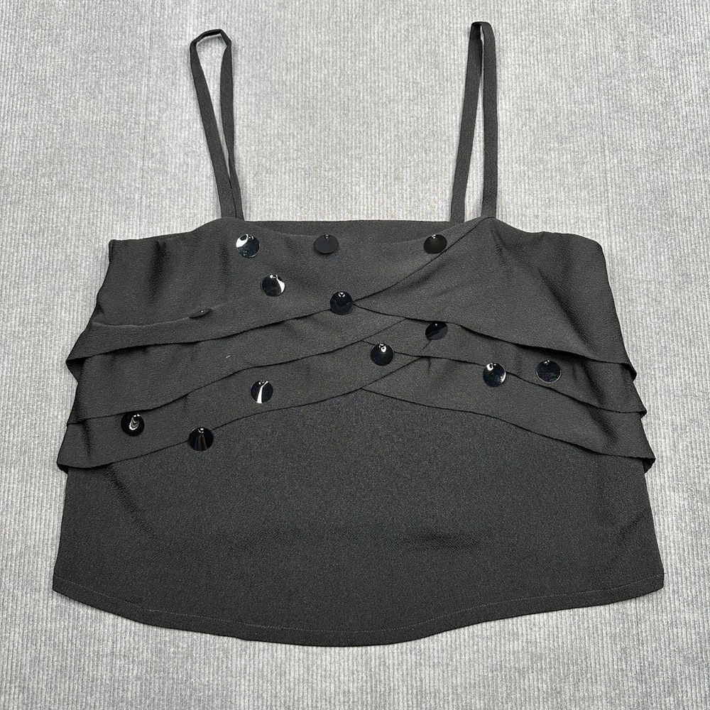Black Layered Button Front Camisole Spaghetti Strap Y2k Top Carol Bird Size 12